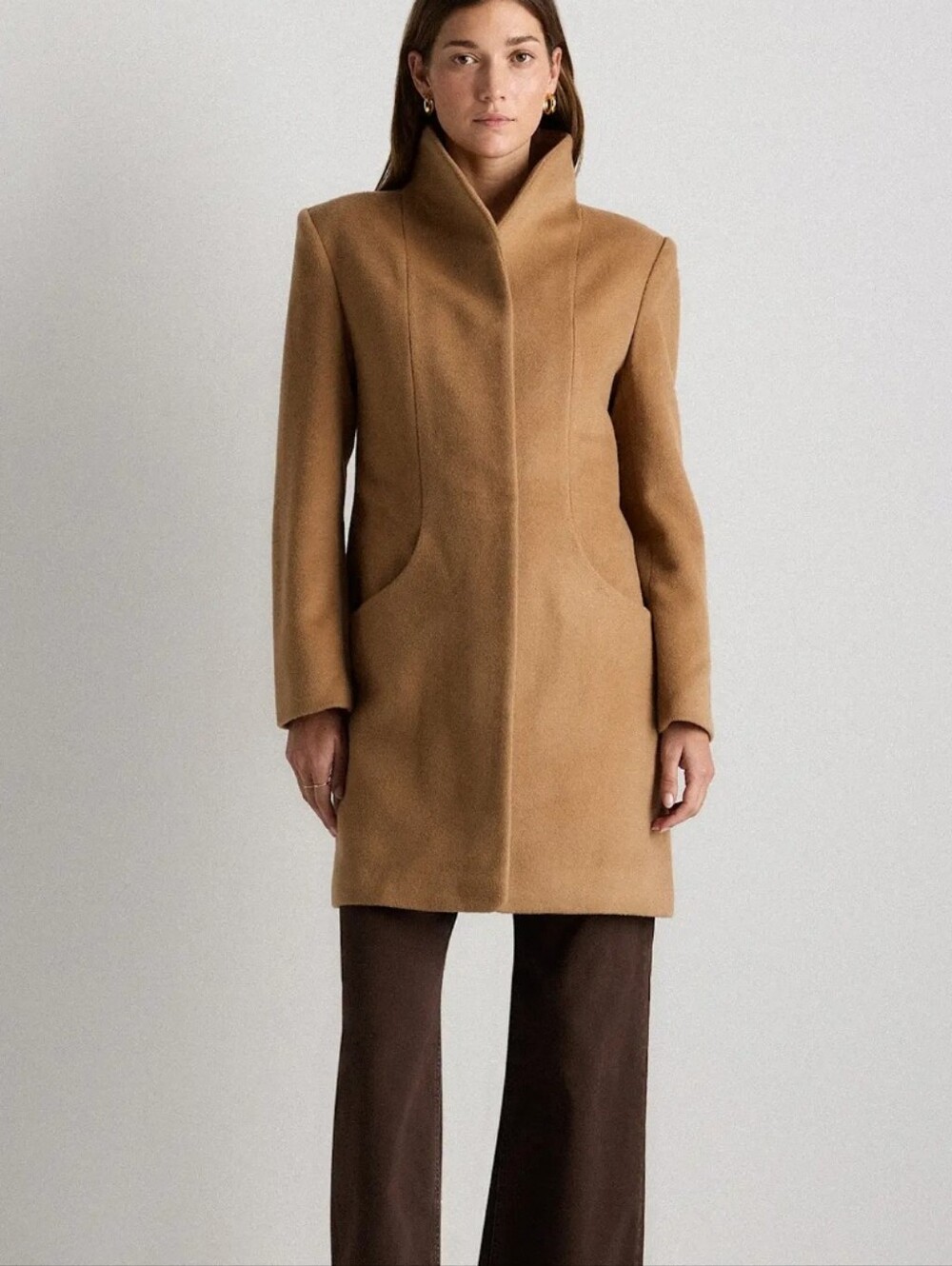 Quince Virgin-Wool Camel Stand Collar Coat  Size L